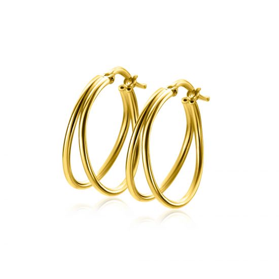 23mm ZINZI gold plated zilveren multi-look oorringen met een trendy dubbele buis en handige bovensluiting ZIO-BF114G