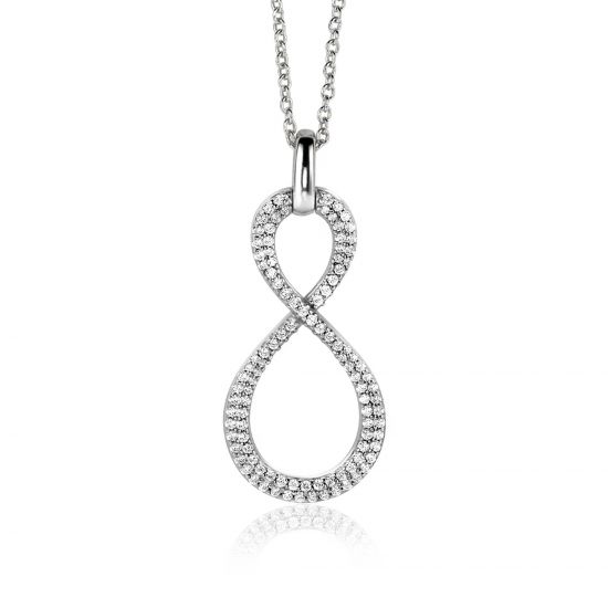 35mm ZINZI zilveren hanger Infinity bezet met witte zirconia's ZIH2570 (zonder collier)