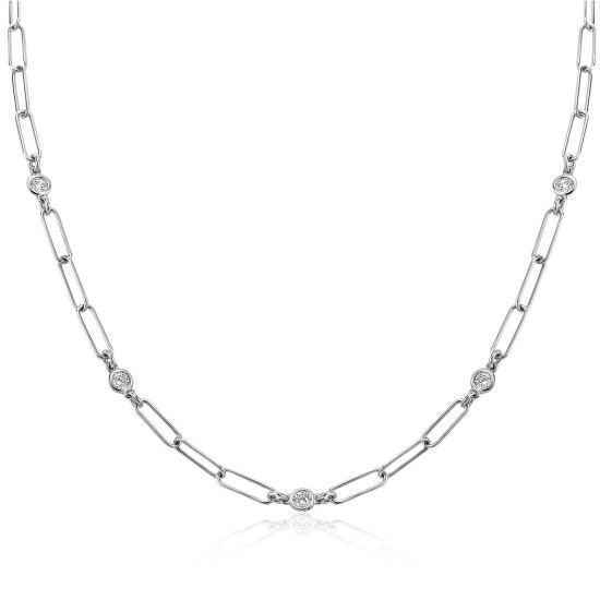 ZINZI zilveren ketting paperclip schakel rond witte zirconia 40-45 cm ZIC2079