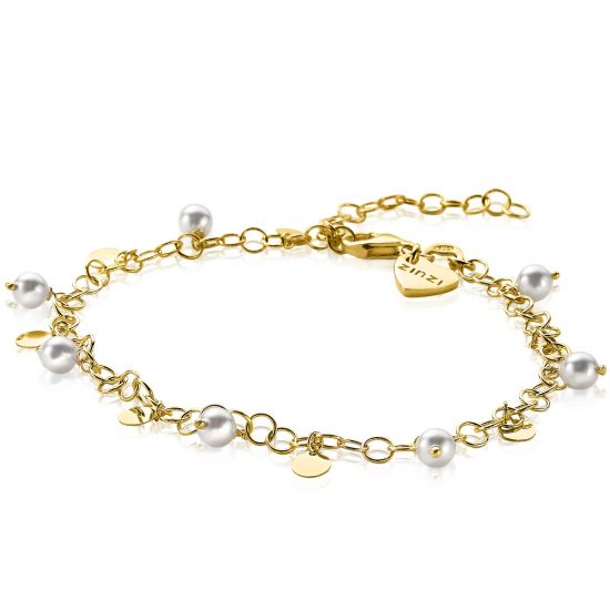 ZINZI zilveren fantasie armband 14K geel verguld ronde schakels witte parels ZIA2186G