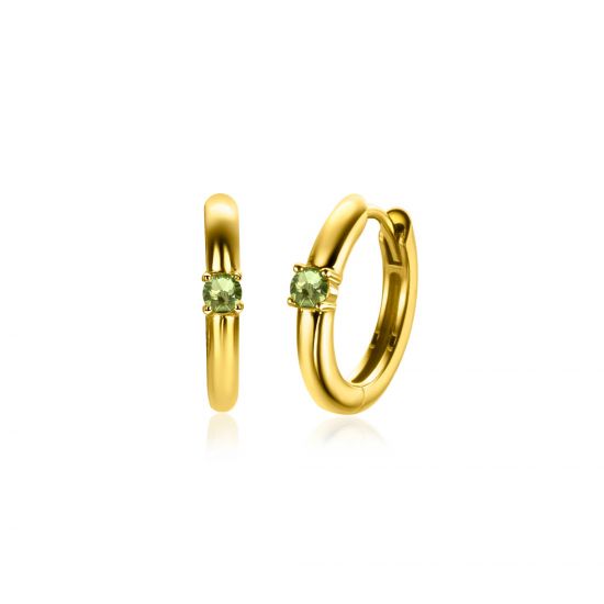 AUGUSTUS oorringen 13mm gold plated met geboortesteen groen peridoot zirconia 
