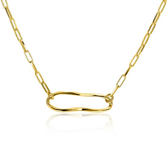 ZINZI gold plated zilveren paperclip schakel ketting met organisch gevormde ovaal 41-45cm ZIC-BF107