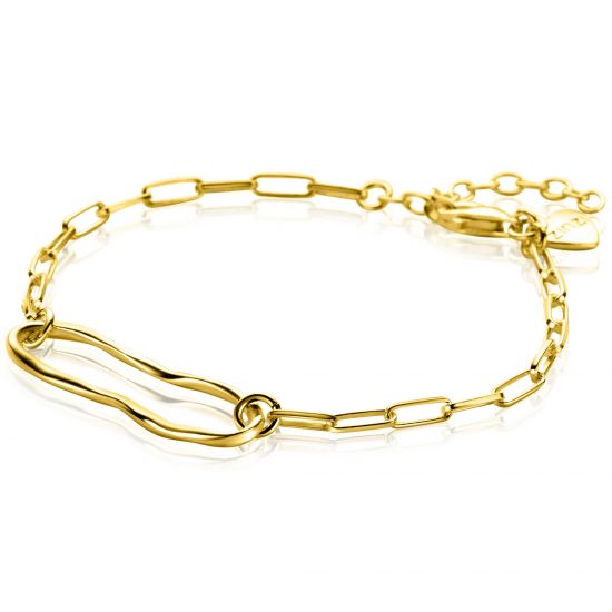 ZINZI gold plated zilveren paperclip schakel armband met organisch gevormde ovaal 15-18cm ZIA-BF107