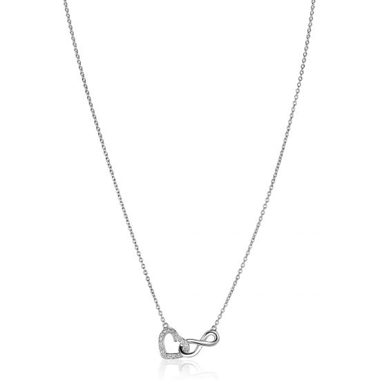 ZINZI zilveren ketting met Infinity teken verbonden met een open hart, bezet met witte zirconia's 42-45cm ZIC2596