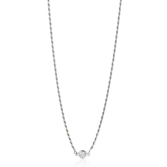 ZINZI zilveren koord ketting bezet met een ronde witte zirconia 40-45cm ZIC2461