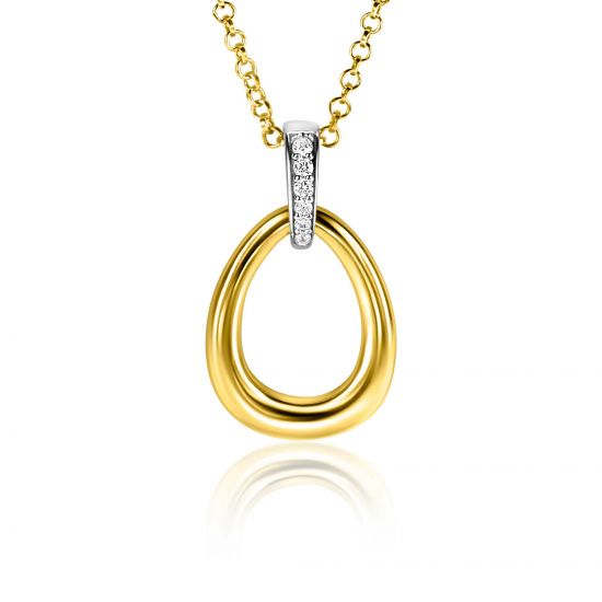 26mm ZINZI gold plated zilveren bicolor hanger druppelvorm glad met witte zirconia's ZIH1709Y (zonder collier)