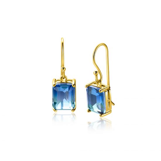 25mm ZINZI gold plated zilveren oorhangers met indigo blauwe kleursteen in vierpootszetting ZIO2578
