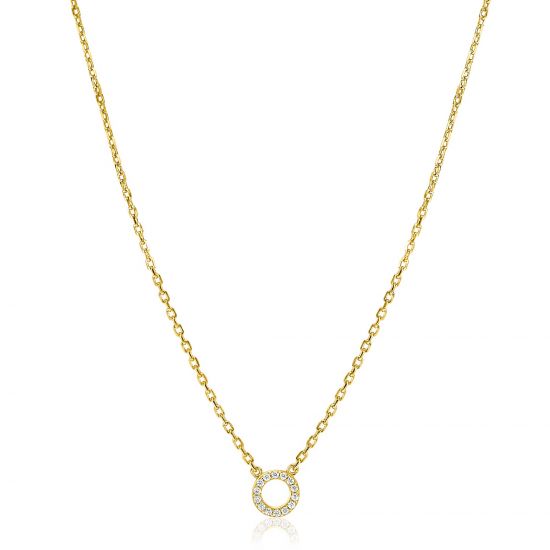 ZINZI gold plated zilveren ketting met open rondje (7,5mm) bezet met witte zirconia's 40-45cm ZIC2550Y