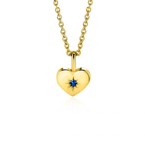 SEPTEMBER hanger 12mm gold plated hart geboortesteen saffier blauw zirconia (zonder collier)