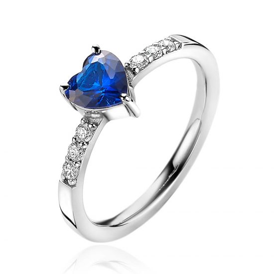 ZINZI zilveren ring hart saffierblauw en witte zirconia's ZIR2134B