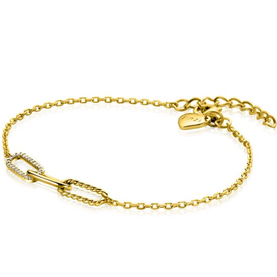 ZINZI gold plated zilveren schakel armband met drie paperclip schakels, glad bewerkt witte zirconia's ZIA2330Y