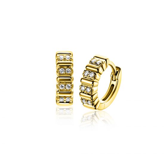 13mm ZINZI gold plated zilveren oorringen bezet met witte zirkonia's en luxe klapsluiting ZIO2686Y