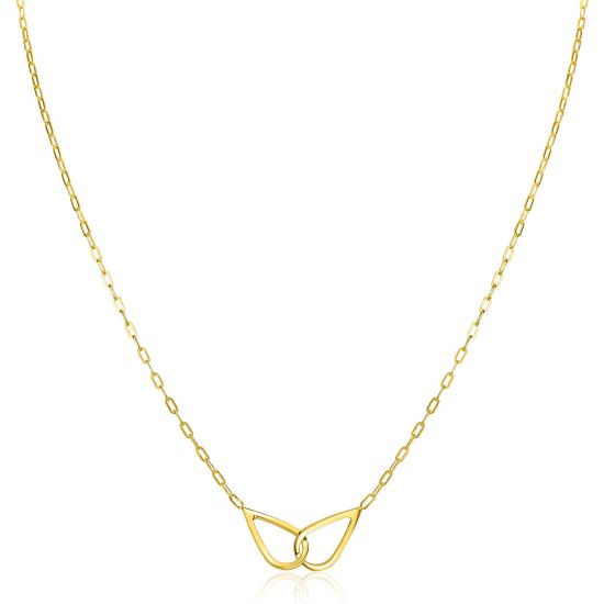 ZINZI gold plated zilveren ketting met paperclip-schakels, waarbij in het midden twee druppelvormen mooi met elkaar verbonden zijn 42-45cm ZIC2634