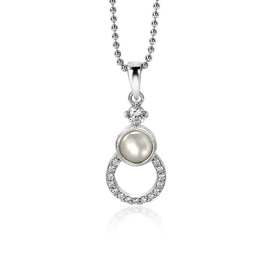 ZINZI zilveren fantasie hanger open cirkel parelmoer witte zirconia's ZIH1943 (zonder collier)