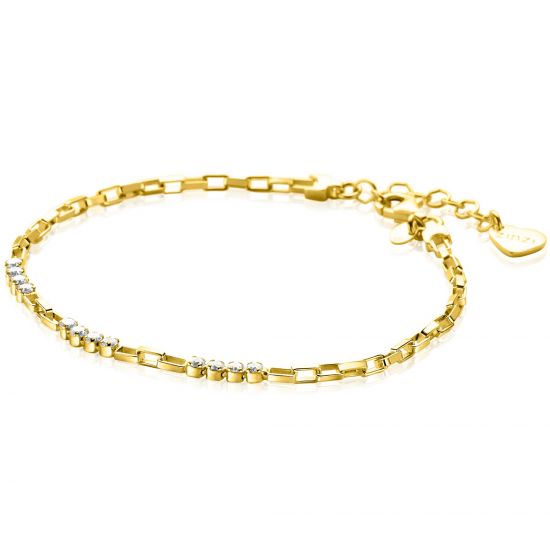 ZINZI gold plated zilveren armband met venetiaanse schakels en witte zirkonia's 17-20cm ZIA-BF102