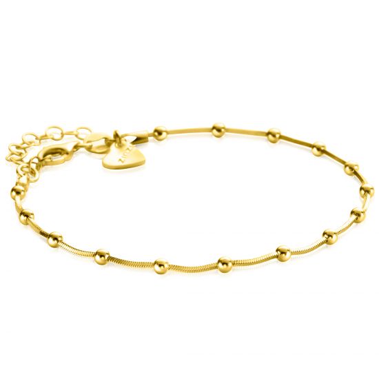 ZINZI gold plated zilveren slangen-armband met vierkant geslepen schakels en 15 verfijnde glanzende bolletjes 17-20cm ZIA2471G