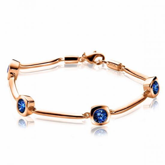 ZINZI rosé gold plated zilveren staaf armband met blauwe zirconia's ZIA1150H
