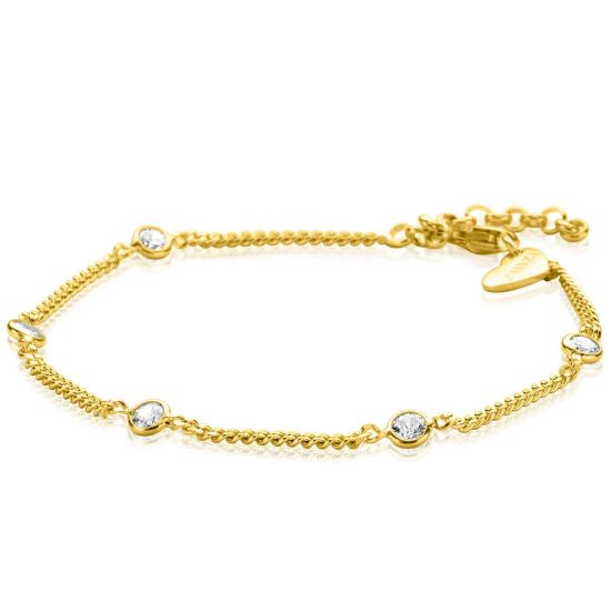 ZINZI zilveren armband extra 14K geel verguld gourmet schakel met witte ronde zirconia's ZIA2263G