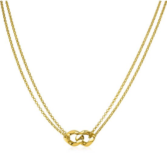 ZINZI gold plated zilveren multi-look ketting 45cm met twee grote gourmet schakels 9,5mm breed ZIC2331