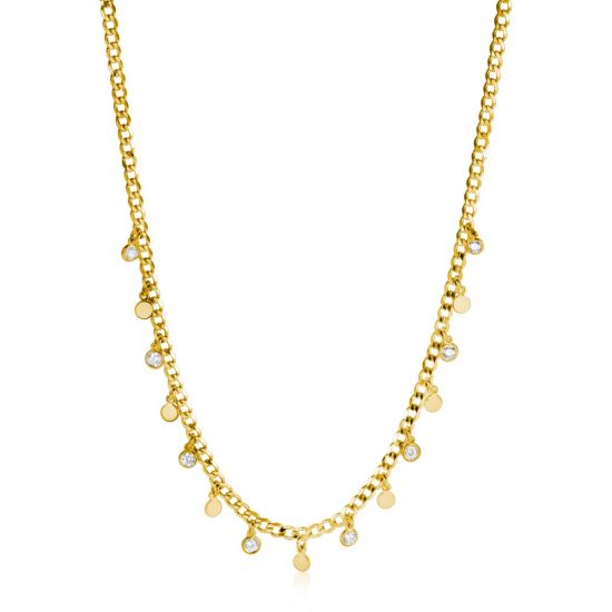 ZINZI gold plated zilveren gourmet ketting met bungelende ronde gladde plaatjes en witte zirconia's 40-45cm ZIC2349Y