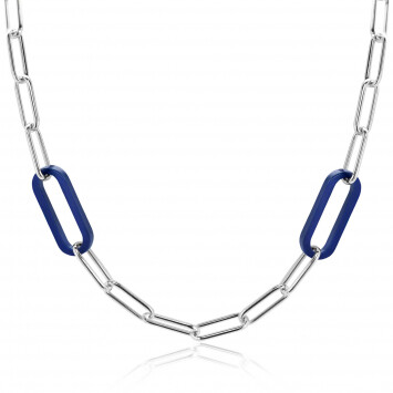 ZINZI zilveren luxe ketting 43cm met paperclip-schakels en twee grote trendy ovale schakels in lapis lazuli blauw ZIC-BF93