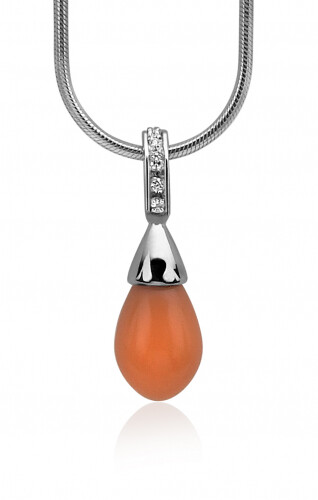 Zinzi zilveren parelhanger oranje-koraal ZIH394K (zonder collier)