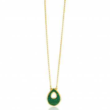 ZINZI gold plated zilveren schakelketting met sierlijke druppel hanger in groene kleur 39-43cm ZIC-BF64