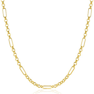 ZINZI Gold 14 karaat gouden massieve ketting met lange paperclip-schakels gecombineerd met jasseron schakels 41-43cm ZGC495
