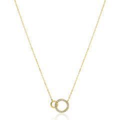 ZINZI Gold 14 krt gouden ketting met twee open rondjes, mooi met elkaar verbonden. Het groter rondje (11mm) is bezet met witte zirconia's 40-43cm ZGC460
