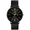 ZINZI Retro horloge 38mm zwarte wijzerplaat, goudkleurige wijzers, zwarte stalen kast, zwarte stalen mesh band extra dun ZIW449M