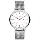 Zinzi Retro horloge witte wijzerplaat stalen kast zilvergekleurd stalen mesh band zilvergekleurd 38mm extra dun ZIW406M
