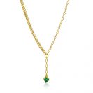 ZINZI gold plated zilveren Y-collier met subtiele schakels, bungelend groene ronde kleursteen 42-45cm ZIC2660G