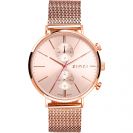 ZINZI Traveller horloge roségoudkleurige wijzerplaat en kast stalen mesh band roségoudkleurig 39mm dual time ZIW705M