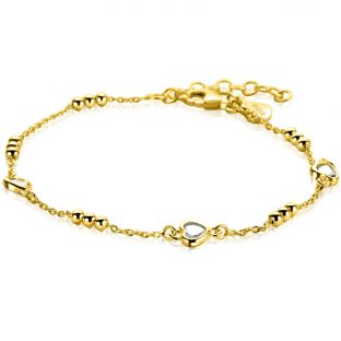 ZINZI gold plated zilveren schakelarmband met trio-bolletjes en drie hartvormige zirkonia's 17-20cm ZIA2679