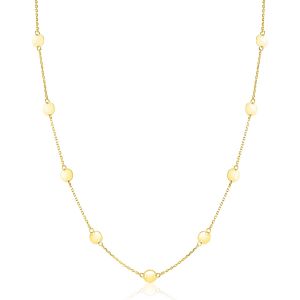 ZINZI Gold 14 krt gouden ketting met subtiele jasseron schakels en negen ronde gladde plaatjes 5mm breed 42-45cm ZGC503
