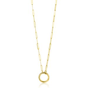 ZINZI Gold 14 karaat gouden paperclip collier met opvallende ronde voorsluiting, waaraan je hangertjes kunt hangen 45cm ZGC493
