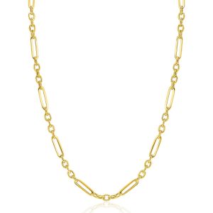 ZINZI Gold 14 krt gouden schakelketting met afwisselend lange paperclip schakels en ovale jasseron schakels (4mm breed) 45cm ZGC473
