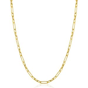 ZINZI Gold 14 karaat gouden collier met bewerkte paperclip-schakels en ovale schakels van 3,5mm breed 45cm ZGC494
