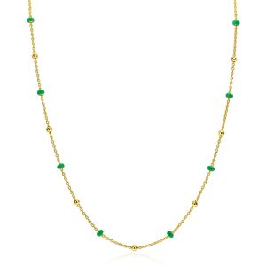 ZINZI gold plated zilveren fantasie ketting met 13 groene donuts en glanzende bolletjes 42-45cm ZIC2509