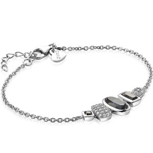 ZINZI zilveren fantasie armband met grijze en zwarte kleurstenen en witte zirconia's 18-21cm ZIA1944