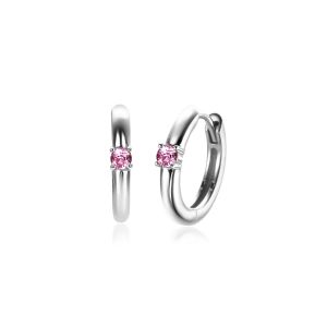 OKTOBER oorringen 13mm zilver met geboortesteen roze rozenkwarts zirconia 
