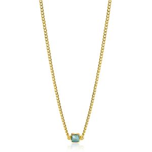 ZINZI gold plated zilveren gourmet ketting met vierkante zetting bezet met indigo blauwe kleursteen 40-45cm ZIC2417G