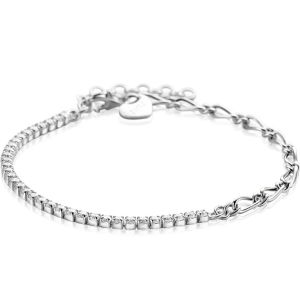 ZINZI zilveren fantasie schakel armband (2,3mm breed) waarbij de ene helft bezet is met witte zirconia's 17-20cm ZIA2460