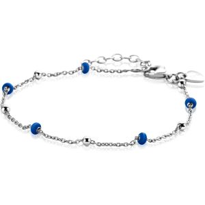 ZINZI zilveren fantasie armband met 5 blauwe donuts en glanzende bolletjes 17-19,5cm ZIA2511