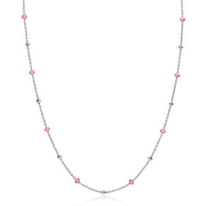 ZINZI zilveren fantasie ketting met 13 roze donuts en glanzende bolletjes 42-45cm ZIC2510