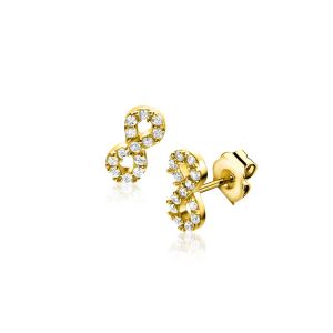 8mm ZINZI gold plated zilveren oorknoppen Infinity bezet met witte zirconia's ZIO2597Y