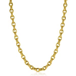 ZINZI gold plated zilveren brede schakelketting (6mm breed) met luxe jasseron schakels in glad en bewerkt 45cm ZIC2638