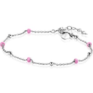 ZINZI zilveren fantasie armband met 5 roze donuts en glanzende bolletjes 17-19,5cm ZIA2510