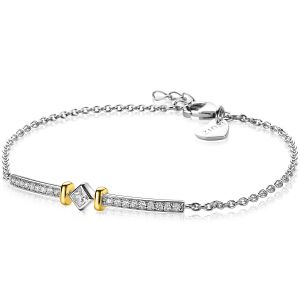 ZINZI zilveren luxe bicolor armband met staafje ruit witte zirconia's 18-20cm ZIA2121