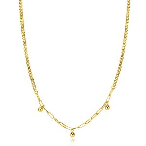 ZINZI gold plated zilveren schakelketting met gourmet en paperclip schakels en bolletjes 40-45cm ZIC2521G